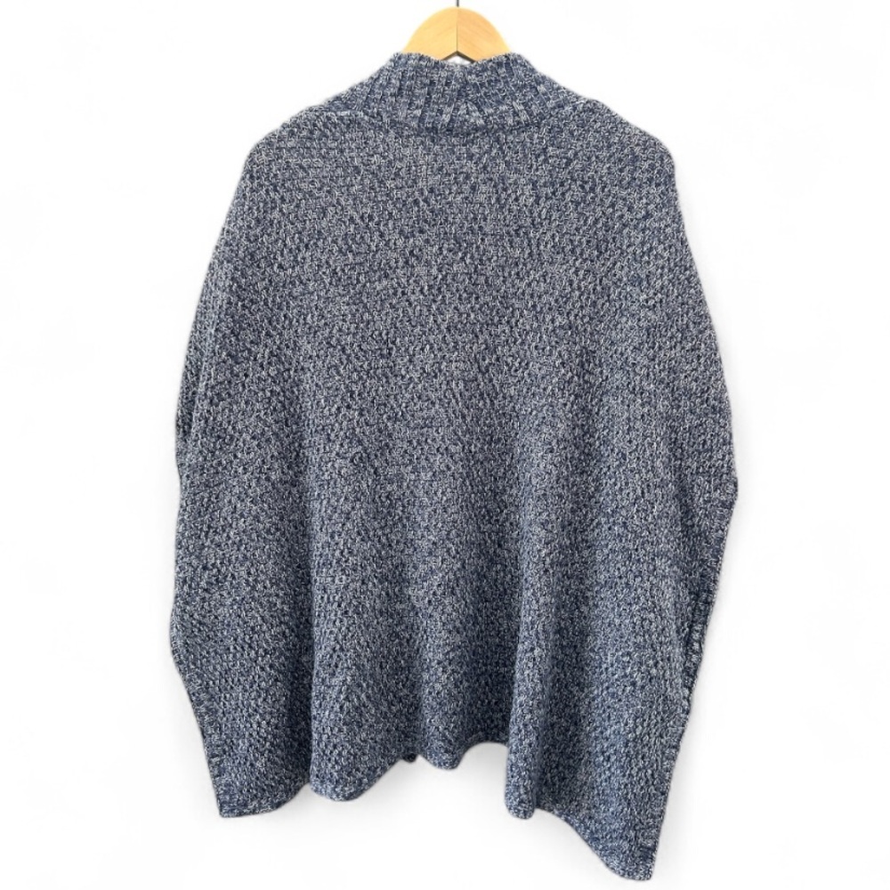 Old Navy Heathered Navy White Open Front Poncho Sleeve Cable Knit Cardigan - Picture 3 of 6